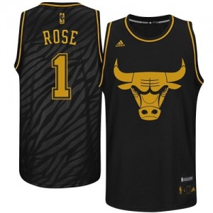 Chicago Bulls Derrick Rose #1 Precious Metals Fashion Swingman Maillot d'équipe de NBA - Noir pour Homme