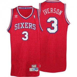 Maillot NBA Rouge Allen Iverson #3 Philadelphia 76ers Throwack Swingman Homme Adidas