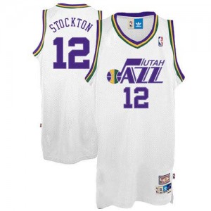 Utah Jazz John Stockton #12 Throwback Authentic Maillot d'équipe de NBA - Blanc pour Homme