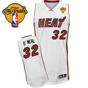 Maillot NBA Authentic Shaquille O'Neal #32 Miami Heat Home Finals Patch Blanc - Homme