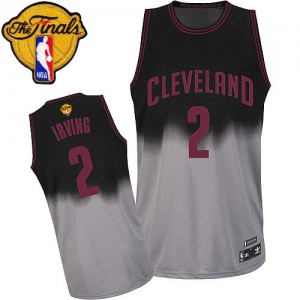 Maillot Adidas Gris noir Fadeaway Fashion 2015 The Finals Patch Authentic Cleveland Cavaliers - Kyrie Irving #2 - Homme