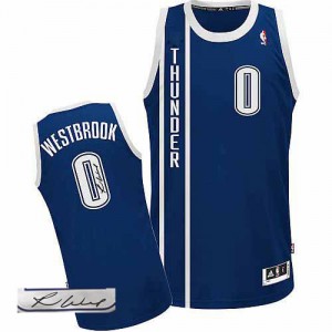 Maillot NBA Authentic Russell Westbrook #0 Oklahoma City Thunder Alternate Autographed Bleu marin - Homme