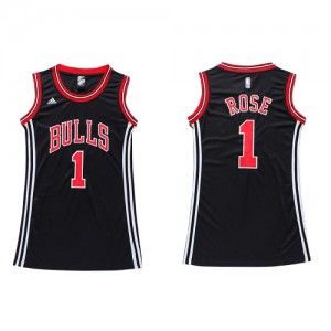 Chicago Bulls Derrick Rose #1 Dress Authentic Maillot d'équipe de NBA - Noir pour Femme