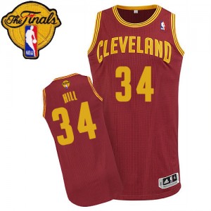 Maillot NBA Authentic Tyrone Hill #34 Cleveland Cavaliers Road 2015 The Finals Patch Vin Rouge - Homme