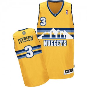 Maillot Authentic Denver Nuggets NBA Alternate Or - #3 Allen Iverson - Homme
