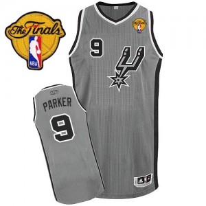 San Antonio Spurs #9 Adidas Alternate Finals Patch Gris argenté Authentic Maillot d'équipe de NBA Vente - Tony Parker pour Homme