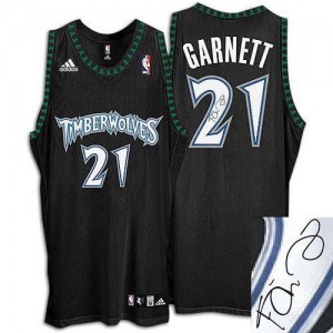 Minnesota Timberwolves Kevin Garnett #21 Augotraphed Authentic Maillot d'équipe de NBA - Noir pour Homme