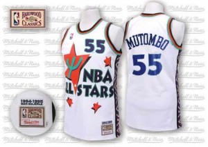 Maillot NBA Blanc Dikembe Mutombo #55 Denver Nuggets Throwback 1995 All Star Authentic Homme Adidas