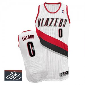 Maillot NBA Authentic Damian Lillard #0 Portland Trail Blazers Home Autographed Blanc - Homme