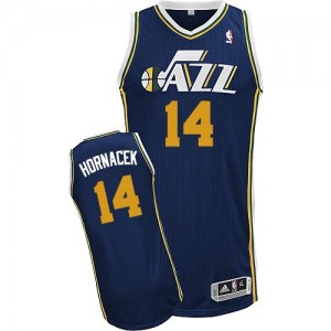 Utah Jazz Jeff Hornacek #14 Road Authentic Maillot d'équipe de NBA - Bleu marin pour Homme