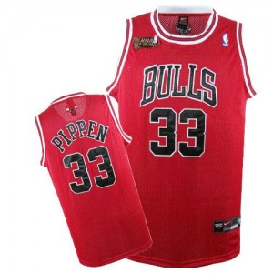 Maillot Authentic Chicago Bulls NBA Champions Patch Rouge - #33 Scottie Pippen - Homme