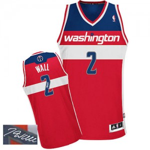 Maillot NBA Rouge John Wall #2 Washington Wizards Road Autographed Authentic Homme Adidas