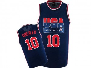 Team USA Nike Clyde Drexler #10 2012 Olympic Retro Swingman Maillot d'équipe de NBA - Bleu marin pour Homme
