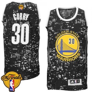 Maillot NBA Golden State Warriors #30 Stephen Curry Noir Adidas Authentic City Light 2015 The Finals Patch - Homme