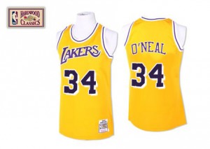 Los Angeles Lakers #34 Mitchell and Ness Throwback Or Swingman Maillot d'équipe de NBA magasin d'usine - Shaquille O'Neal pour Homme