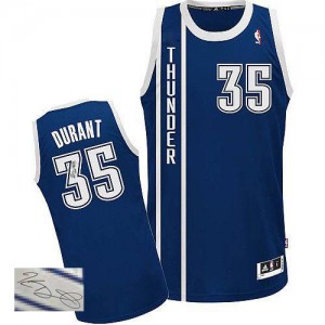 Oklahoma City Thunder #35 Adidas Alternate Autographed Bleu marin Authentic Maillot d'équipe de NBA préférentiel - Kevin Durant pour Homme