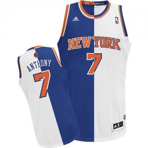 Maillot Adidas Bleu Blanc Split Fashion Swingman New York Knicks - Carmelo Anthony #7 - Homme
