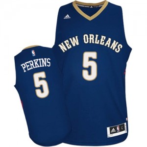 New Orleans Pelicans Kendrick Perkins #5 Road Authentic Maillot d'équipe de NBA - Bleu marin pour Homme
