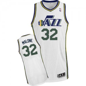 Utah Jazz #32 Adidas Home Blanc Authentic Maillot d'équipe de NBA Remise - Karl Malone pour Homme
