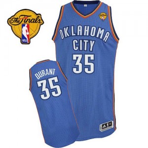 Maillot NBA Bleu royal Kevin Durant #35 Oklahoma City Thunder Road Finals Patch Authentic Homme Adidas
