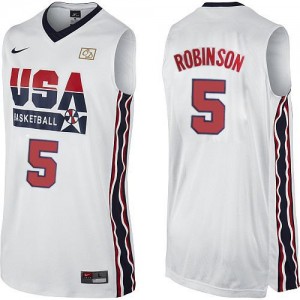 Team USA #5 Nike 2012 Olympic Retro Blanc Authentic Maillot d'équipe de NBA sortie magasin - David Robinson pour Homme