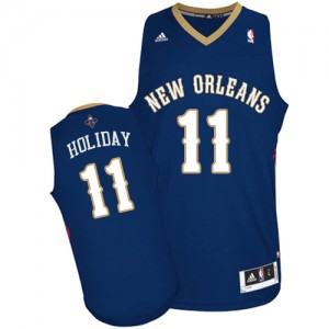 Maillot NBA New Orleans Pelicans #11 Jrue Holiday Bleu marin Adidas Swingman Road - Homme