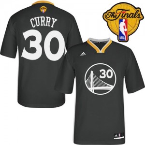 Maillot NBA Golden State Warriors #30 Stephen Curry Noir Adidas Swingman Alternate 2015 The Finals Patch - Homme
