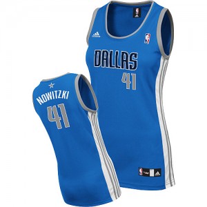 Maillot NBA Dallas Mavericks #41 Dirk Nowitzki Bleu royal Adidas Swingman Road - Femme