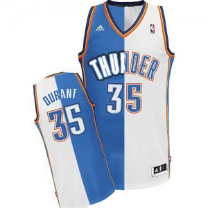 Maillot NBA Oklahoma City Thunder #35 Kevin Durant Bleu Blanc Adidas Swingman Split Fashion - Homme