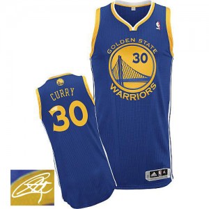 Maillot Authentic Golden State Warriors NBA Road Autographed Bleu royal - #30 Stephen Curry - Homme