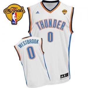 Maillot NBA Blanc Russell Westbrook #0 Oklahoma City Thunder Home Finals Patch Swingman Homme Adidas