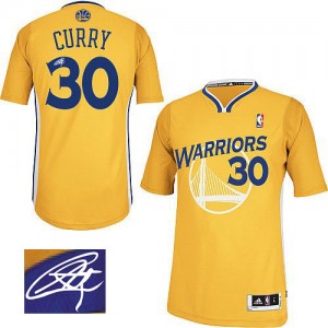 Maillot Adidas Or Alternate Autographed Authentic Golden State Warriors - Stephen Curry #30 - Homme