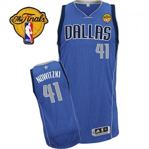 Dallas Mavericks Dirk Nowitzki #41 Road Finals Patch Authentic Maillot d'équipe de NBA - Bleu royal pour Homme