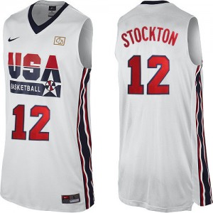 Maillot Nike Blanc 2012 Olympic Retro Authentic Team USA - John Stockton #12 - Homme