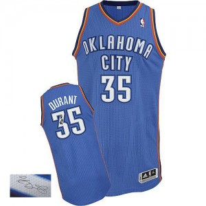 Maillot NBA Authentic Kevin Durant #35 Oklahoma City Thunder Road Autographed Bleu royal - Homme