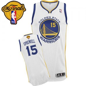 Maillot NBA Golden State Warriors #15 Latrell Sprewell Blanc Adidas Authentic Home 2015 The Finals Patch - Homme