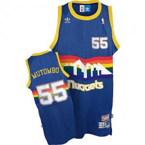 Maillot NBA Denver Nuggets #55 Dikembe Mutombo Bleu clair Adidas Swingman Throwback - Homme