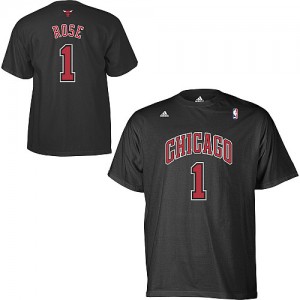 Chicago Bulls #1 Adidas Game Time Noir T-Shirt d'équipe de NBA Remise - Derrick Rose pour Homme