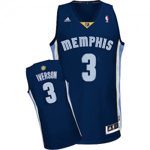 Memphis Grizzlies Allen Iverson #3 Road Authentic Maillot d'équipe de NBA - Bleu marin pour Homme