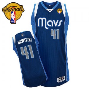 Maillot NBA Authentic Dirk Nowitzki #41 Dallas Mavericks Alternate Finals Patch Bleu marin - Homme
