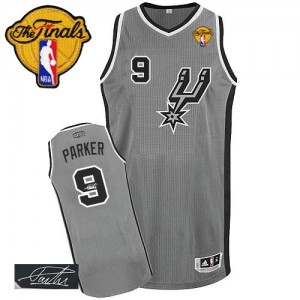 Maillot NBA San Antonio Spurs #9 Tony Parker Gris argenté Adidas Authentic Alternate Autographed Finals Patch - Homme