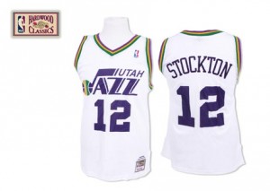 Maillot NBA Utah Jazz #12 John Stockton Blanc Mitchell and Ness Swingman Throwback - Homme