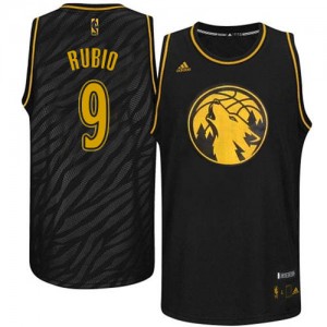 Minnesota Timberwolves Ricky Rubio #9 Precious Metals Fashion Swingman Maillot d'équipe de NBA - Noir pour Homme