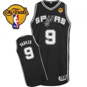 Maillot NBA Noir Tony Parker #9 San Antonio Spurs Road Finals Patch Authentic Homme Adidas