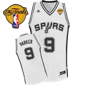 San Antonio Spurs #9 Adidas Home Finals Patch Blanc Swingman Maillot d'équipe de NBA Braderie - Tony Parker pour Homme