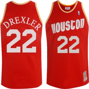 Maillot Mitchell and Ness Rouge Throwback Authentic Houston Rockets - Clyde Drexler #22 - Homme