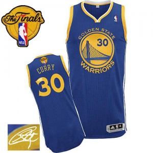 Golden State Warriors #30 Adidas Road Autographed 2015 The Finals Patch Bleu royal Authentic Maillot d'équipe de NBA Expédition rapide - Stephen Curry pour Homme