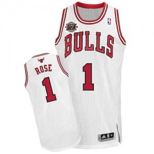 Maillot NBA Chicago Bulls #1 Derrick Rose Blanc Adidas Authentic Home 20TH Anniversary - Homme