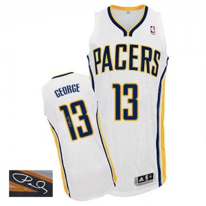 Maillot Adidas Blanc Home Autographed Authentic Indiana Pacers - Paul George #13 - Homme