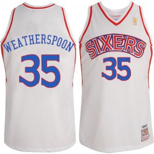 Philadelphia 76ers Mitchell and Ness Clarence Weatherspoon #35 Throwack Authentic Maillot d'équipe de NBA - Blanc pour Homme